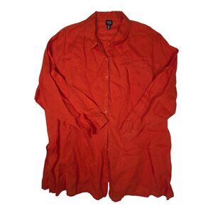 Eileen Fisher Tunic Button Up Shirt Sz 3X Irish Linen Long Sleeve Side Slits